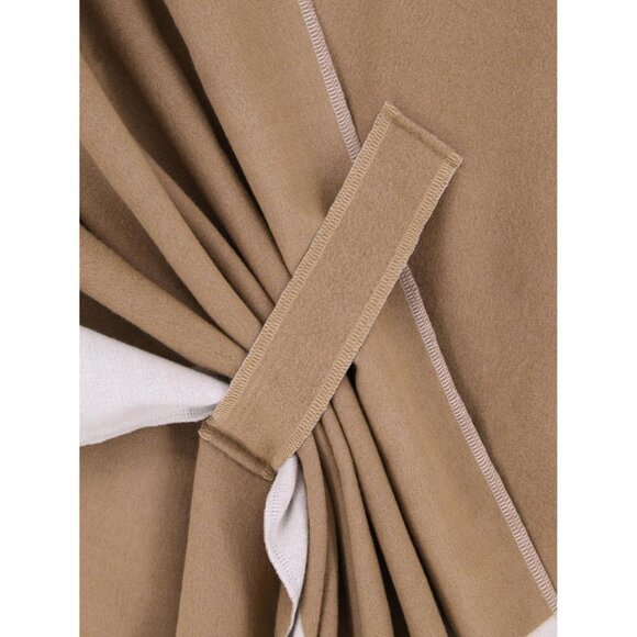 Women Shawl Wrap Poncho Cape Open Front Cardigan Fall Winter Camel Off White - Picture 5 of 6